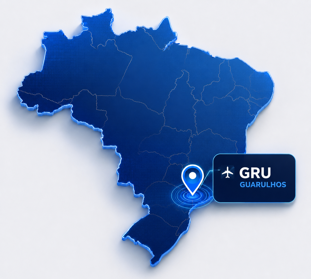 Mapa do Brasil com Guarulhos e rotas de expansão conectadas
